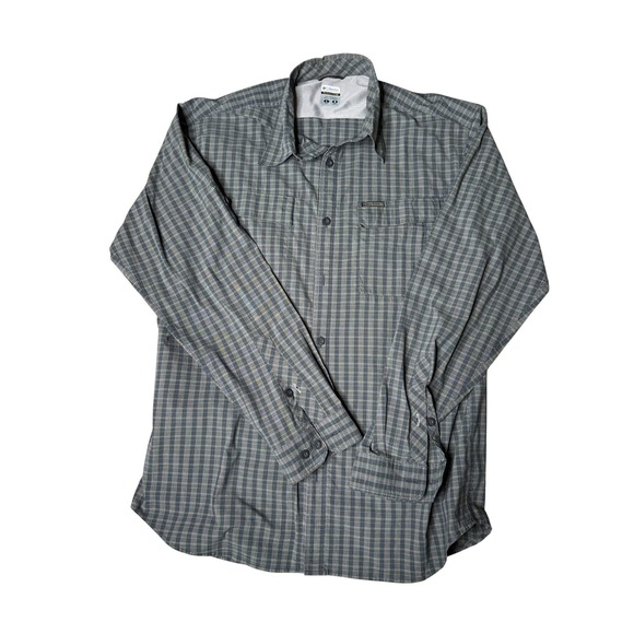 Columbia Titanium Plaid Omni-Dry Button Up Hiking Shirt Large - Picture 1 of 7